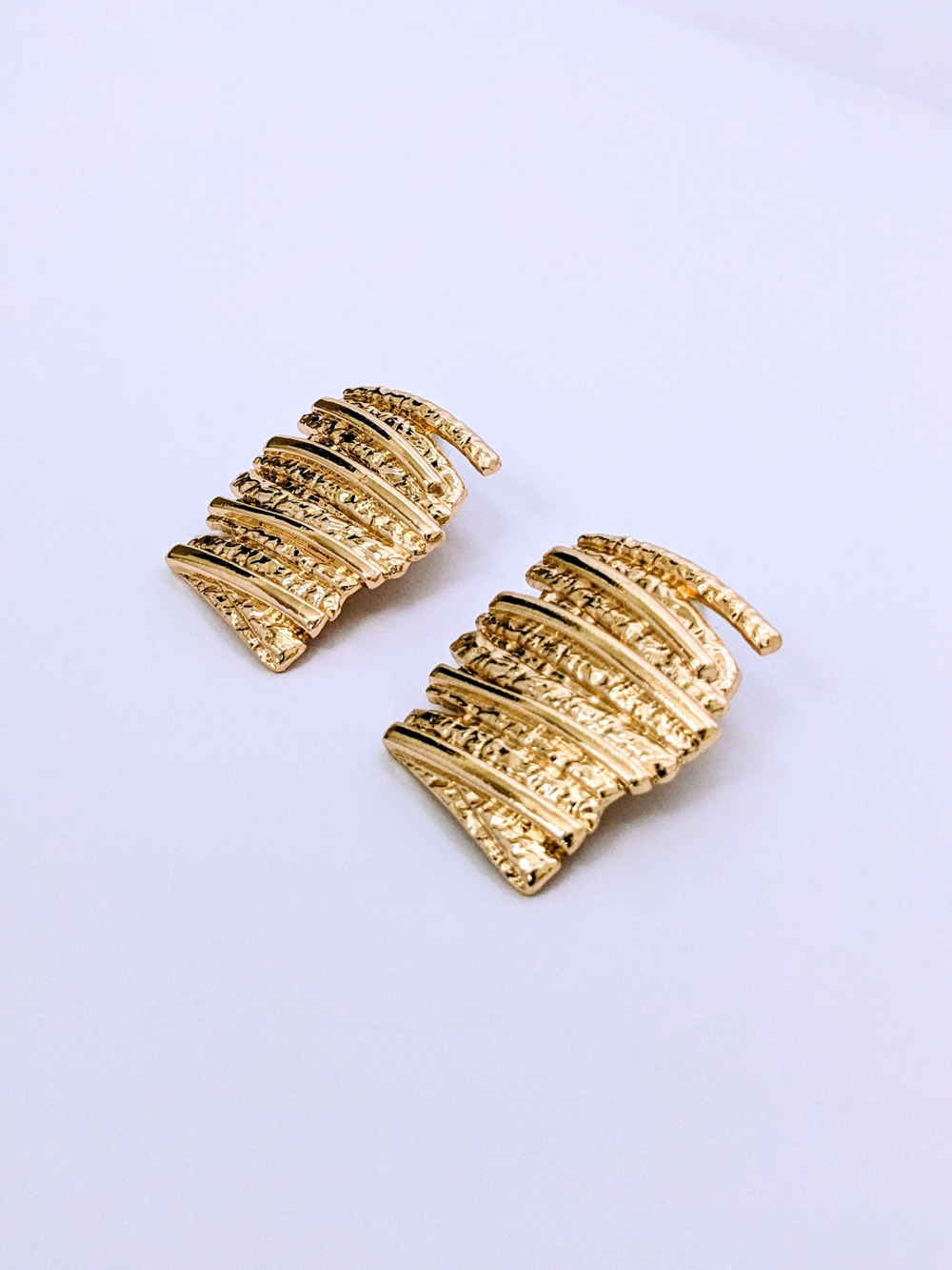 Gold Textured Statement Earrings - Picture 3 of 3